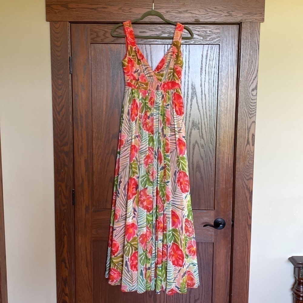 Badgley Mischka Green Floral maxi dress size 0-2 15” PTP - Picture 4 of 10